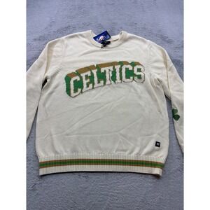 The Wild Collective NBA Boston Celtics Cream Jacquard Crew Sweater Large NEW